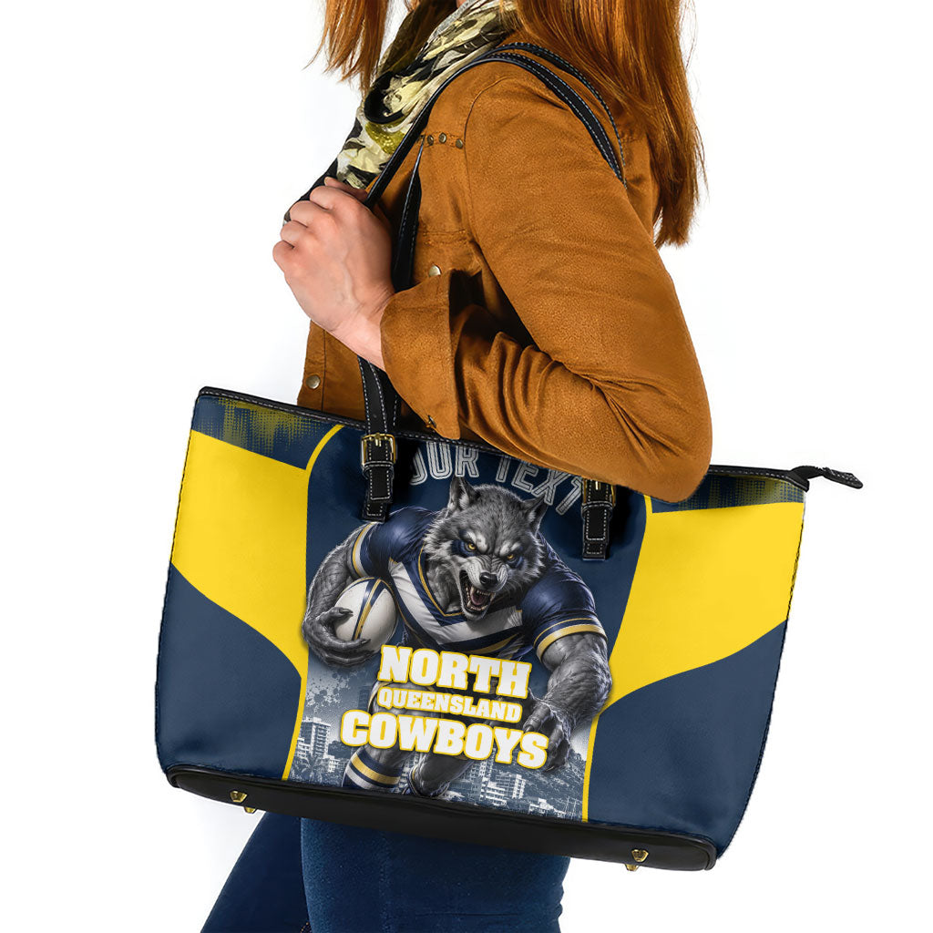 Personalised North Queensland Cowboys Mascot Rugby Leather Tote Bag Townsville Cityscape Athletic Graphic Print