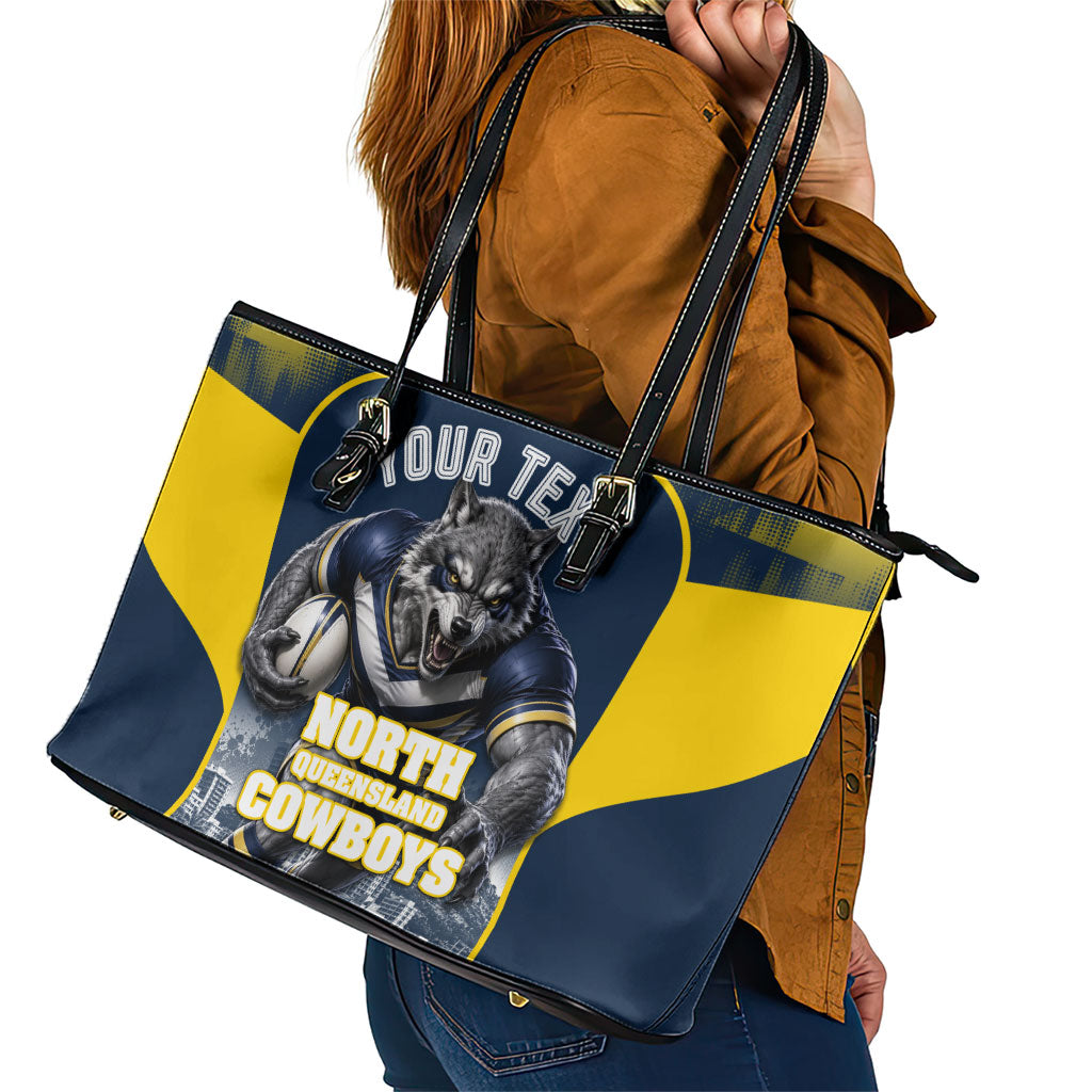 Personalised North Queensland Cowboys Mascot Rugby Leather Tote Bag Townsville Cityscape Athletic Graphic Print