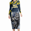 Personalised North Queensland Cowboys Mascot Rugby Long Sleeve Bodycon Dress Townsville Cityscape Athletic Graphic Print