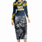 Personalised North Queensland Cowboys Mascot Rugby Long Sleeve Bodycon Dress Townsville Cityscape Athletic Graphic Print