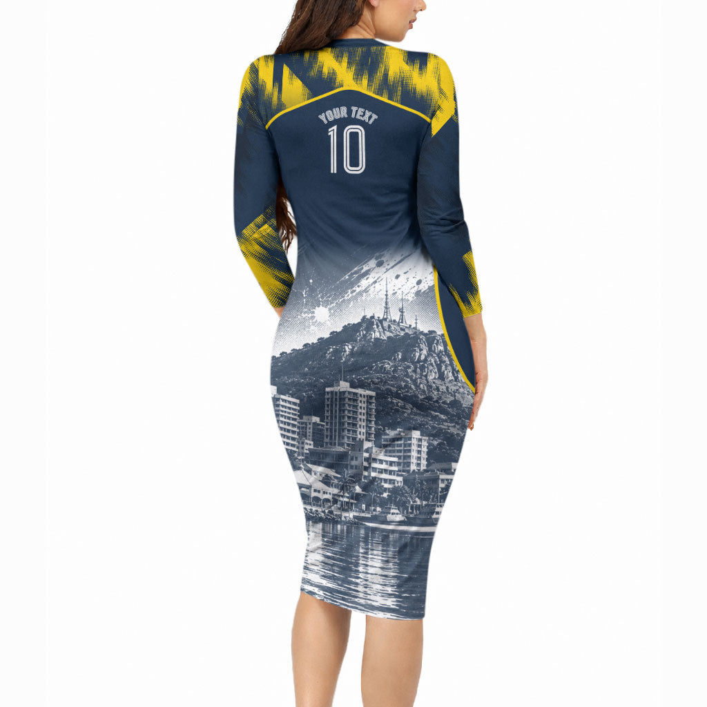 Personalised North Queensland Cowboys Mascot Rugby Long Sleeve Bodycon Dress Townsville Cityscape Athletic Graphic Print