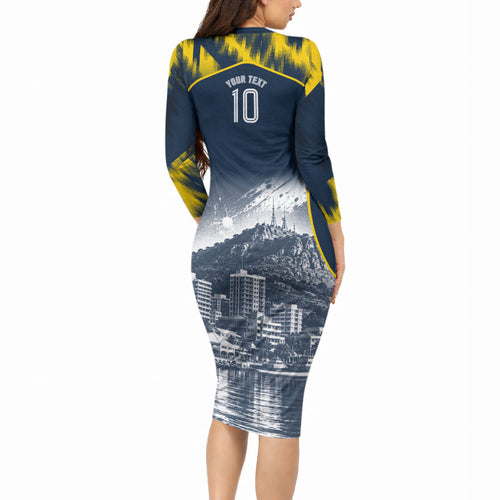 Personalised North Queensland Cowboys Mascot Rugby Long Sleeve Bodycon Dress Townsville Cityscape Athletic Graphic Print