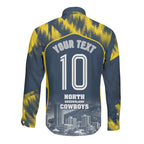 Personalised North Queensland Cowboys Mascot Rugby Long Sleeve Button Shirt Townsville Cityscape Athletic Graphic Print