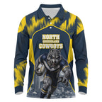 Personalised North Queensland Cowboys Mascot Rugby Long Sleeve Polo Shirt Townsville Cityscape Athletic Graphic Print