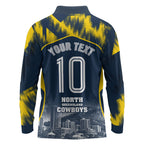 Personalised North Queensland Cowboys Mascot Rugby Long Sleeve Polo Shirt Townsville Cityscape Athletic Graphic Print