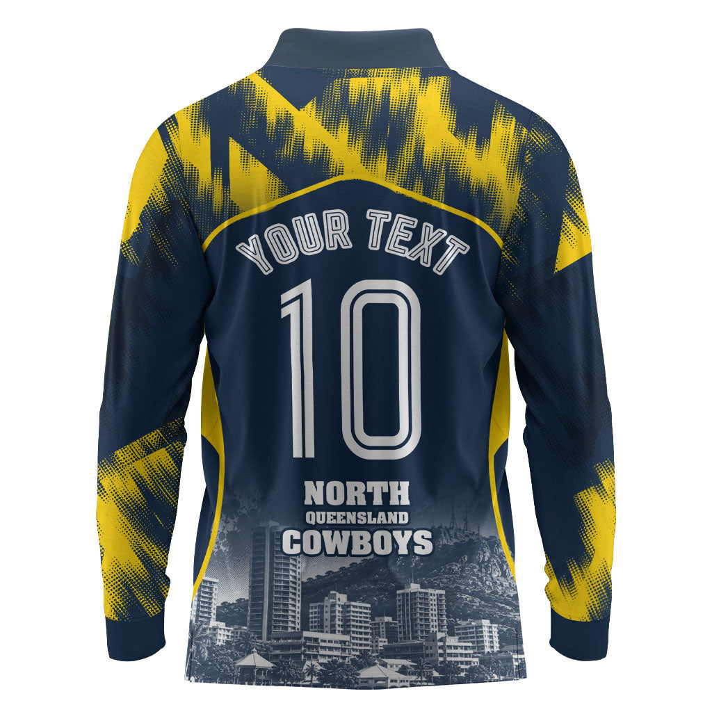 Personalised North Queensland Cowboys Mascot Rugby Long Sleeve Polo Shirt Townsville Cityscape Athletic Graphic Print