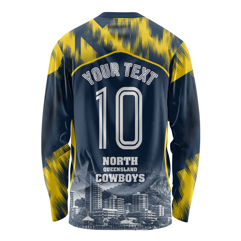 Personalised North Queensland Cowboys Mascot Rugby Long Sleeve Shirt Townsville Cityscape Athletic Graphic Print