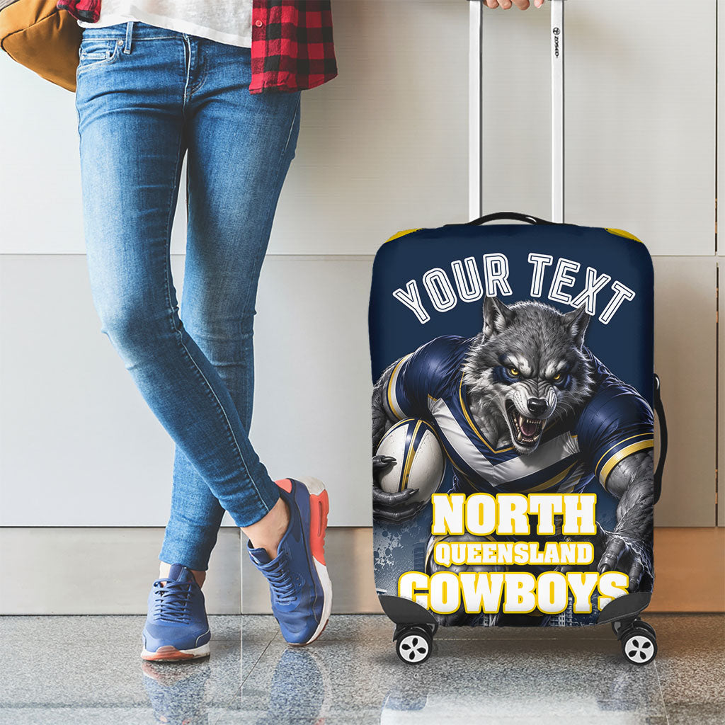 Personalised North Queensland Cowboys Mascot Rugby Luggage Cover Townsville Cityscape Athletic Graphic Print