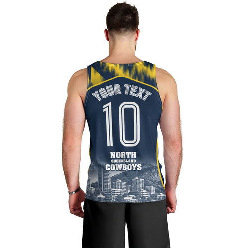 Personalised North Queensland Cowboys Mascot Rugby Men Tank Top Townsville Cityscape Athletic Graphic Print