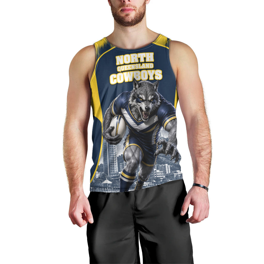 Personalised North Queensland Cowboys Mascot Rugby Men Tank Top Townsville Cityscape Athletic Graphic Print