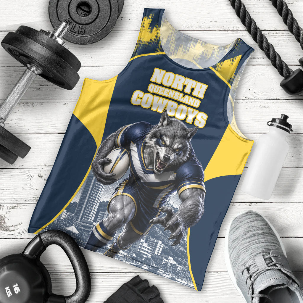 Personalised North Queensland Cowboys Mascot Rugby Men Tank Top Townsville Cityscape Athletic Graphic Print