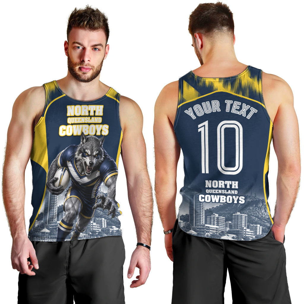 Personalised North Queensland Cowboys Mascot Rugby Men Tank Top Townsville Cityscape Athletic Graphic Print