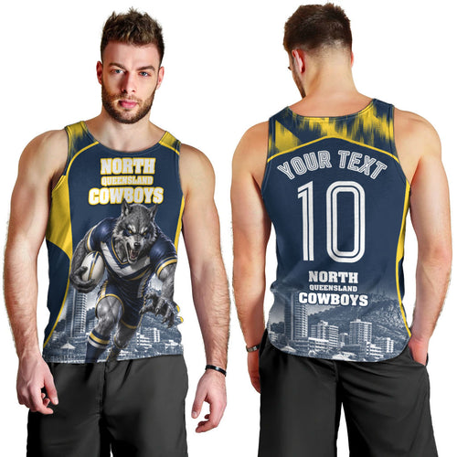 Personalised North Queensland Cowboys Mascot Rugby Men Tank Top Townsville Cityscape Athletic Graphic Print