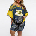 Personalised North Queensland Cowboys Mascot Rugby Off Shoulder Short Dress Townsville Cityscape Athletic Graphic Print