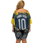 Personalised North Queensland Cowboys Mascot Rugby Off Shoulder Short Dress Townsville Cityscape Athletic Graphic Print