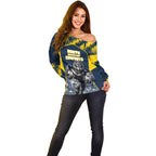 Personalised North Queensland Cowboys Mascot Rugby Off Shoulder Sweater Townsville Cityscape Athletic Graphic Print