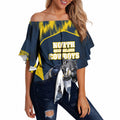 Personalised North Queensland Cowboys Mascot Rugby Off Shoulder Wrap Waist Top Townsville Cityscape Athletic Graphic Print