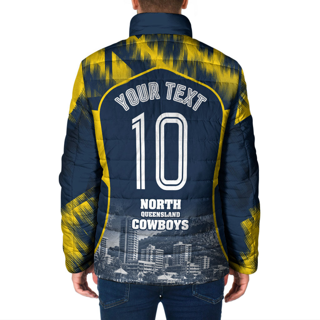 Personalised North Queensland Cowboys Mascot Rugby Padded Jacket Townsville Cityscape Athletic Graphic Print