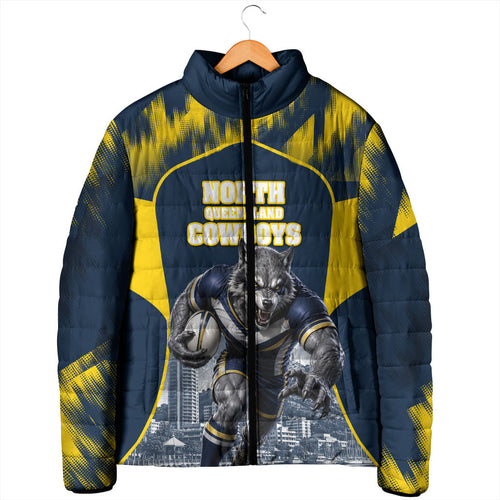 Personalised North Queensland Cowboys Mascot Rugby Padded Jacket Townsville Cityscape Athletic Graphic Print