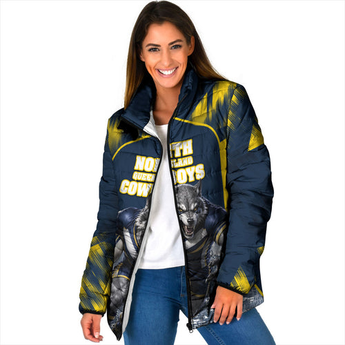 Personalised North Queensland Cowboys Mascot Rugby Padded Jacket Townsville Cityscape Athletic Graphic Print