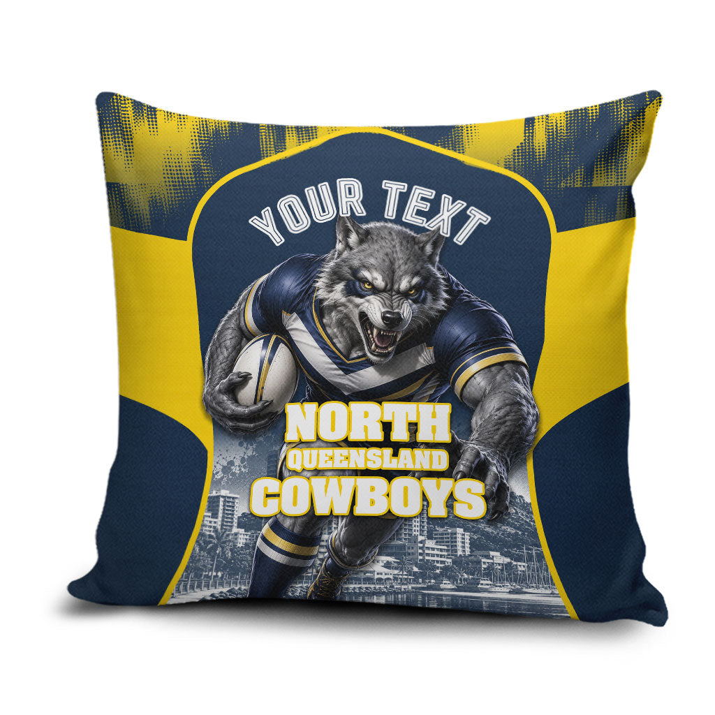 Personalised North Queensland Cowboys Mascot Rugby Pillow Cover Townsville Cityscape Athletic Graphic Print