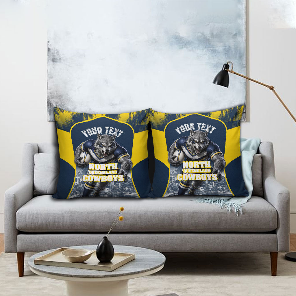 Personalised North Queensland Cowboys Mascot Rugby Pillow Cover Townsville Cityscape Athletic Graphic Print
