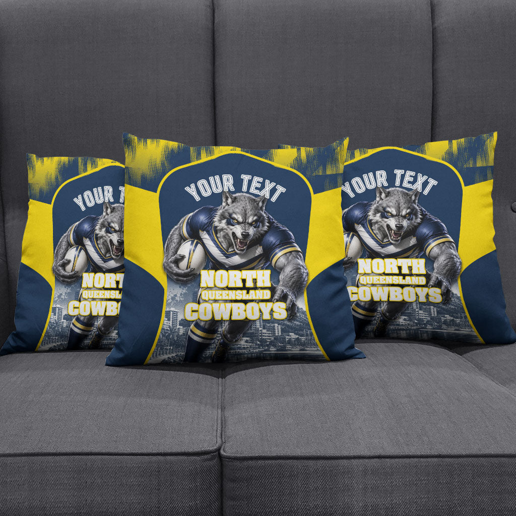 Personalised North Queensland Cowboys Mascot Rugby Pillow Cover Townsville Cityscape Athletic Graphic Print
