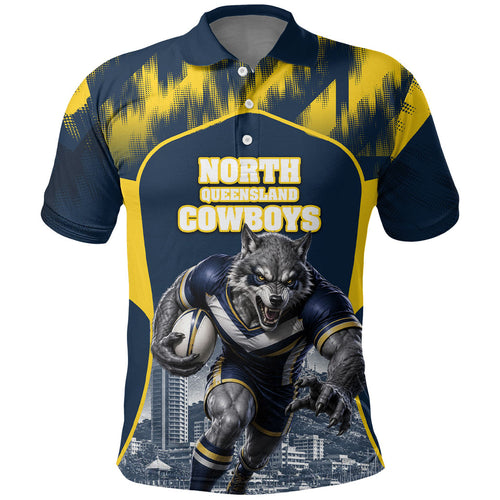 Personalised North Queensland Cowboys Mascot Rugby Polo Shirt Townsville Cityscape Athletic Graphic Print