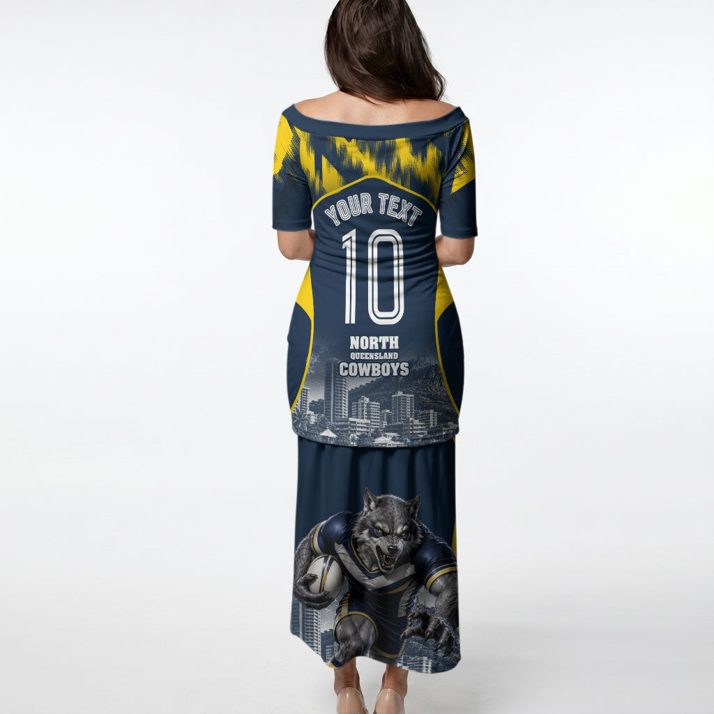 Personalised North Queensland Cowboys Mascot Rugby Puletasi Townsville Cityscape Athletic Graphic Print