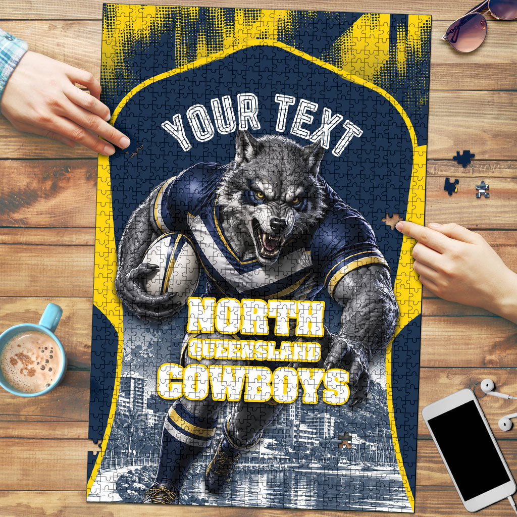 Personalised North Queensland Cowboys Mascot Rugby Puzzle Townsville Cityscape Athletic Graphic Print