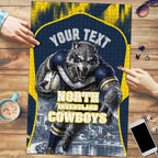 Personalised North Queensland Cowboys Mascot Rugby Puzzle Townsville Cityscape Athletic Graphic Print