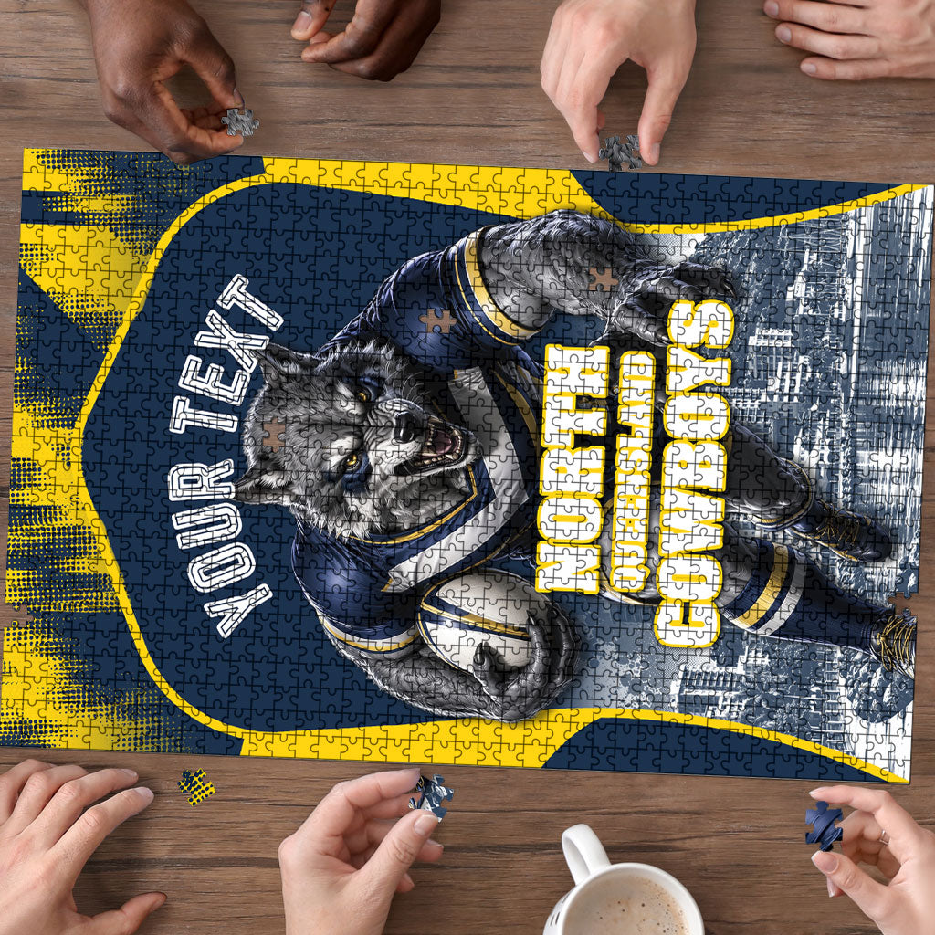 Personalised North Queensland Cowboys Mascot Rugby Puzzle Townsville Cityscape Athletic Graphic Print