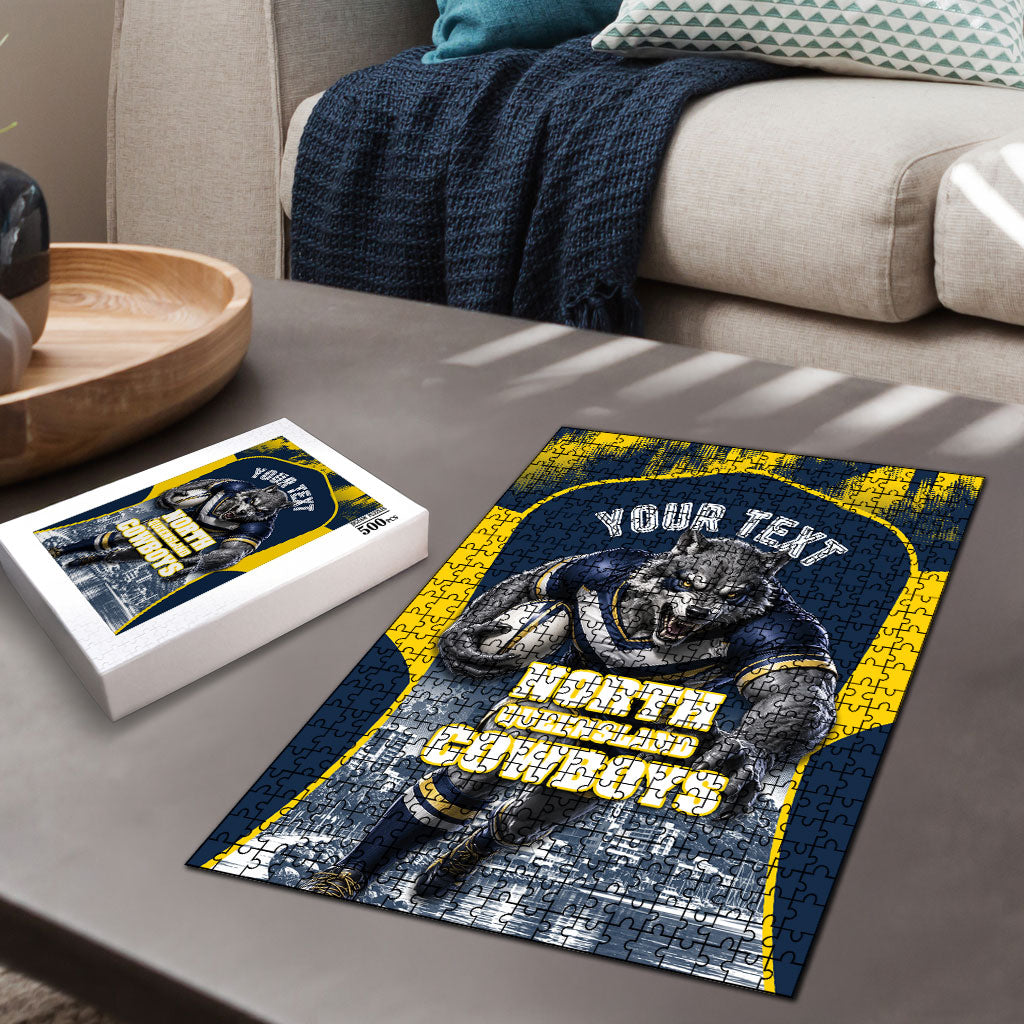 Personalised North Queensland Cowboys Mascot Rugby Puzzle Townsville Cityscape Athletic Graphic Print