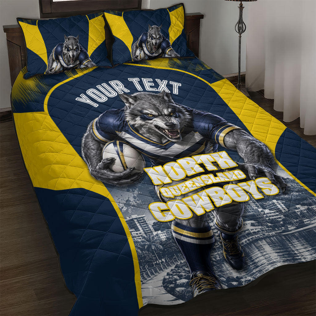 Personalised North Queensland Cowboys Mascot Rugby Quilt Bed Set Townsville Cityscape Athletic Graphic Print