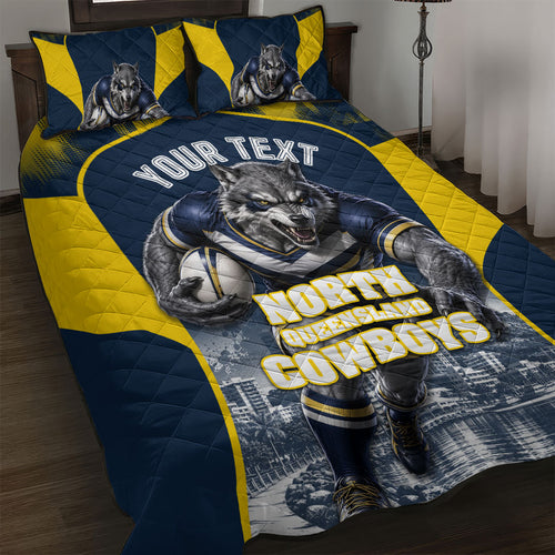 Personalised North Queensland Cowboys Mascot Rugby Quilt Bed Set Townsville Cityscape Athletic Graphic Print