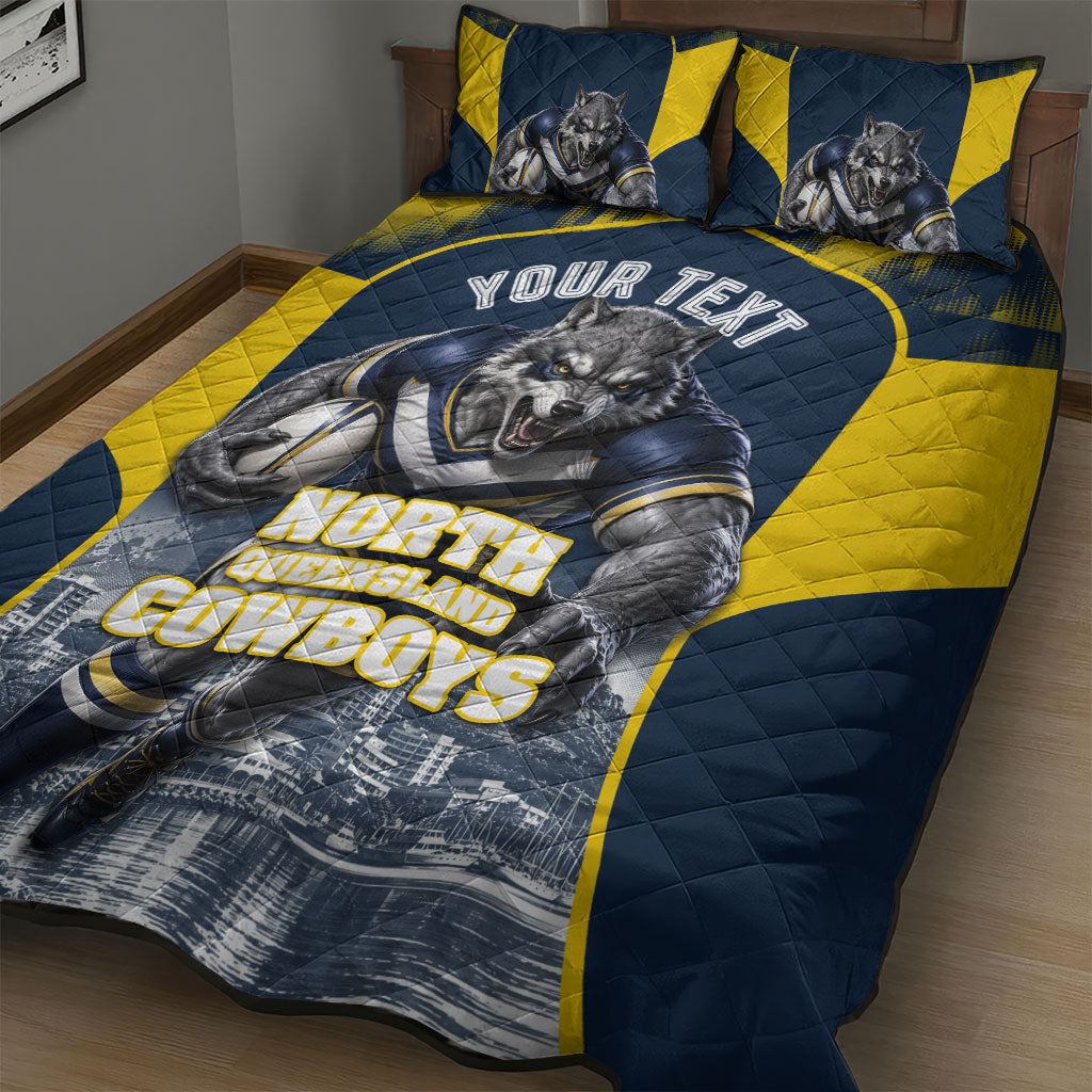Personalised North Queensland Cowboys Mascot Rugby Quilt Bed Set Townsville Cityscape Athletic Graphic Print
