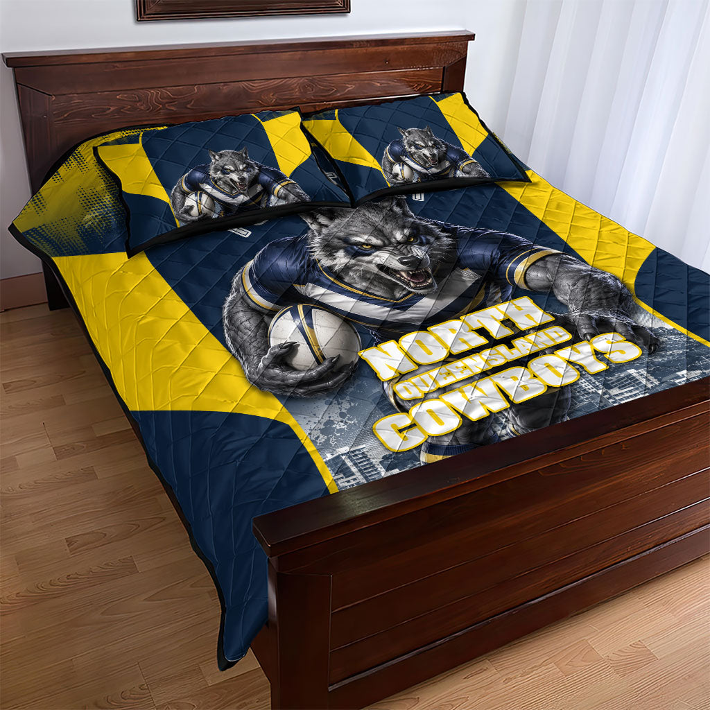 Personalised North Queensland Cowboys Mascot Rugby Quilt Bed Set Townsville Cityscape Athletic Graphic Print