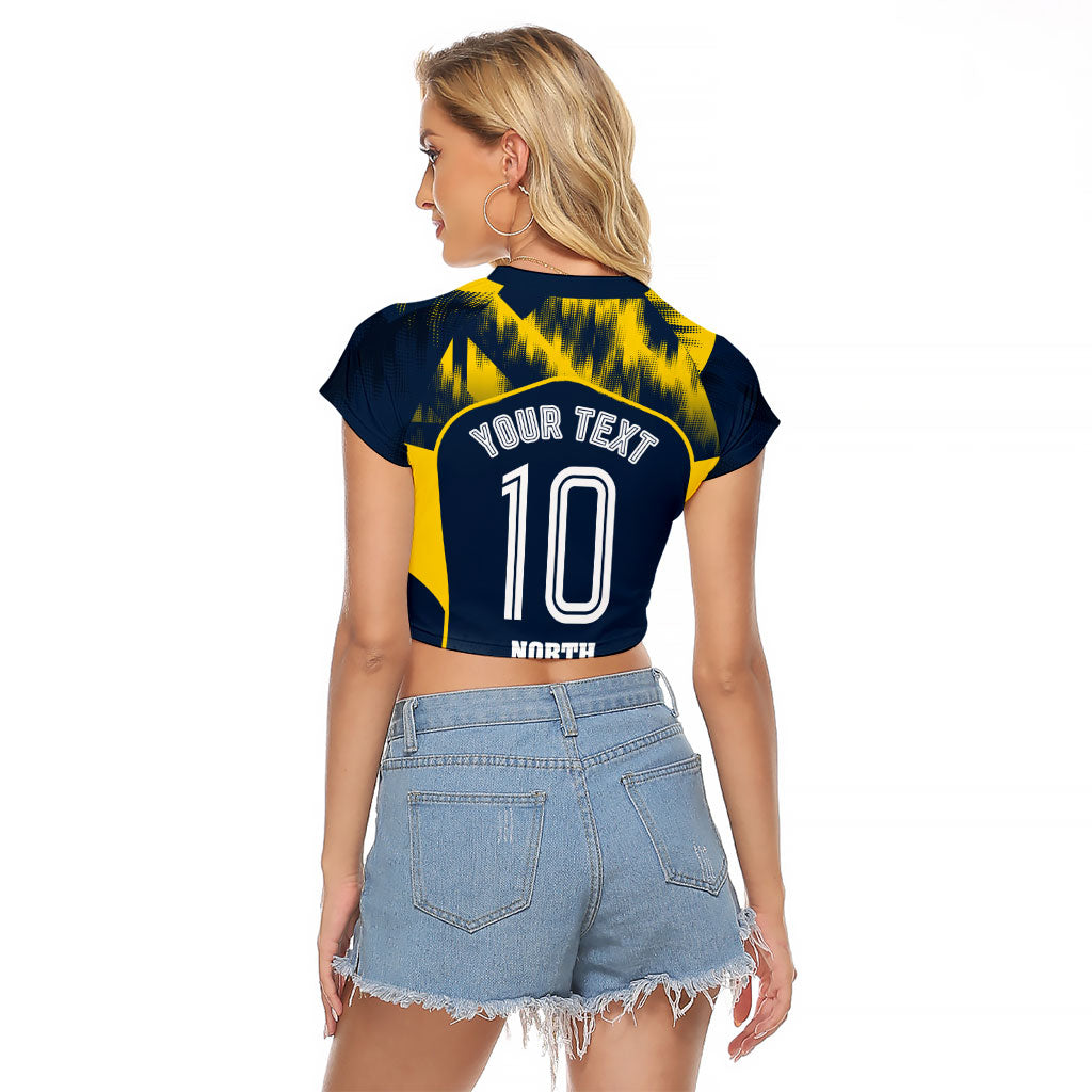 Personalised North Queensland Cowboys Mascot Rugby Raglan Cropped T Shirt Townsville Cityscape Athletic Graphic Print
