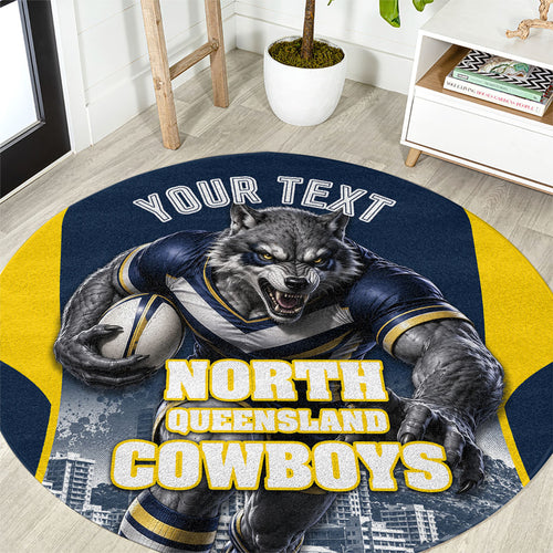 Personalised North Queensland Cowboys Mascot Rugby Round Carpet Townsville Cityscape Athletic Graphic Print