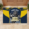 Personalised North Queensland Cowboys Mascot Rugby Rubber Doormat Townsville Cityscape Athletic Graphic Print