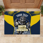 Personalised North Queensland Cowboys Mascot Rugby Rubber Doormat Townsville Cityscape Athletic Graphic Print