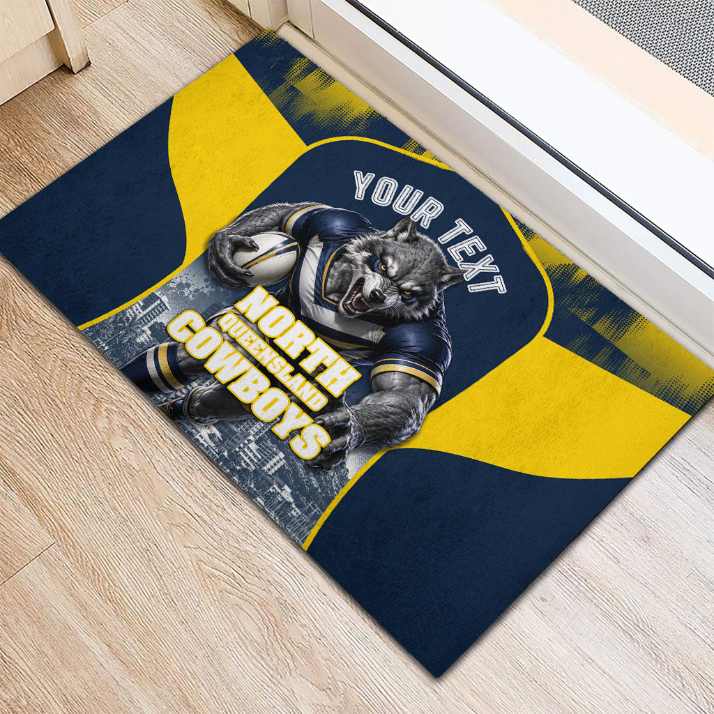 Personalised North Queensland Cowboys Mascot Rugby Rubber Doormat Townsville Cityscape Athletic Graphic Print