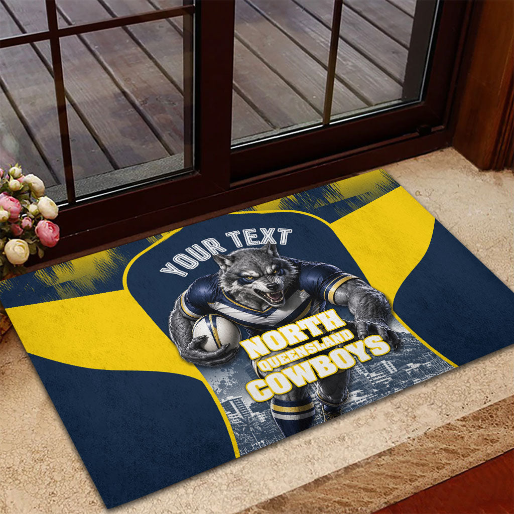 Personalised North Queensland Cowboys Mascot Rugby Rubber Doormat Townsville Cityscape Athletic Graphic Print