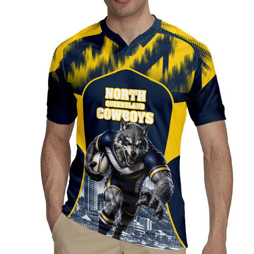 Personalised North Queensland Cowboys Mascot Rugby Rugby Jersey Townsville Cityscape Athletic Graphic Print