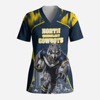 Personalised North Queensland Cowboys Mascot Rugby Scrub Top Townsville Cityscape Athletic Graphic Print