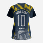 Personalised North Queensland Cowboys Mascot Rugby Scrub Top Townsville Cityscape Athletic Graphic Print