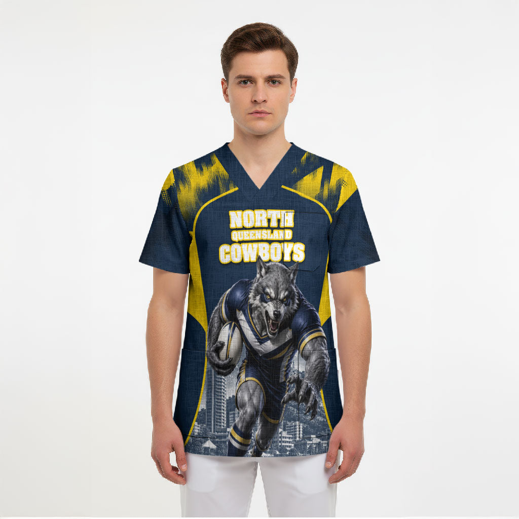 Personalised North Queensland Cowboys Mascot Rugby Scrub Top Townsville Cityscape Athletic Graphic Print