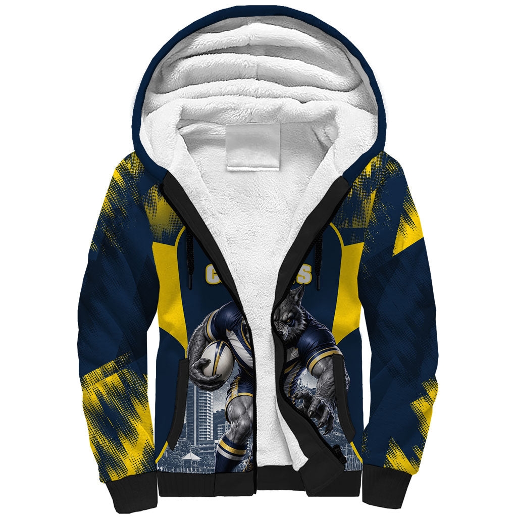Personalised North Queensland Cowboys Mascot Rugby Sherpa Hoodie Townsville Cityscape Athletic Graphic Print