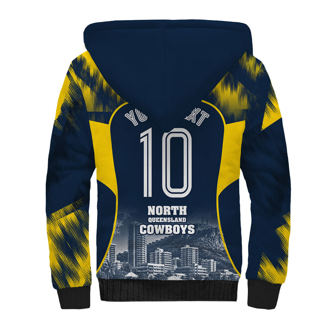 Personalised North Queensland Cowboys Mascot Rugby Sherpa Hoodie Townsville Cityscape Athletic Graphic Print