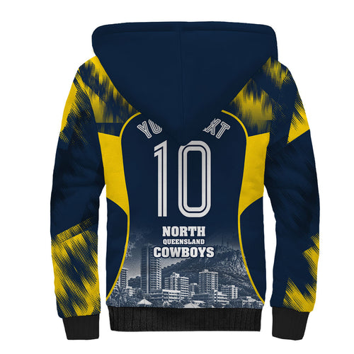Personalised North Queensland Cowboys Mascot Rugby Sherpa Hoodie Townsville Cityscape Athletic Graphic Print